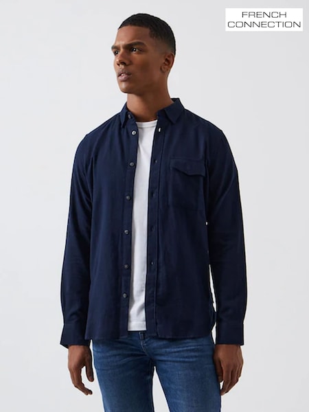 French Connection Blue Flannel Long Sleeve 100% Cotton Shirt (AC9847) | £35