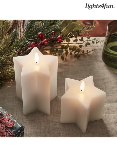 Lights4fun Orange TruGlow® White Star Christmas Candle Duo (AC9860) | £29.99