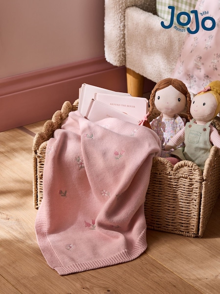 Jojo Maman Bébé Pink Embroidered Flower Baby Blanket (AD0034) | £34