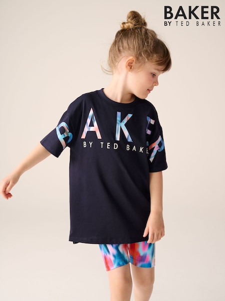 Baker by Ted Baker Navy Tie-Dye Printed T-Shirt & Cycling Shorts Set 2 Piece (AD0141) | £28 - £35