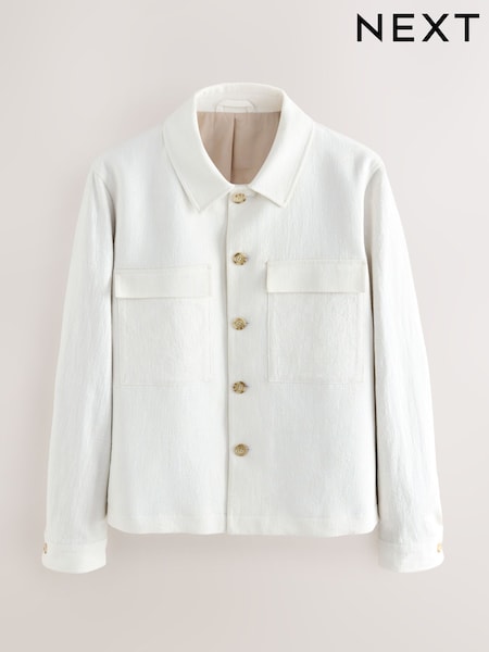 White Smart Linen Look Shacket (AD0199) | £59
