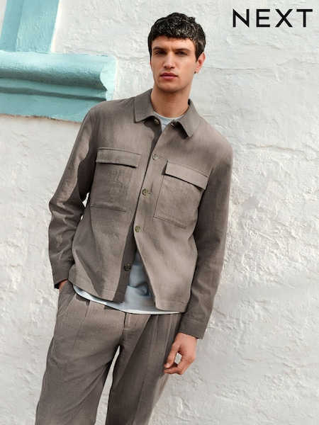 Mushroom Brown Smart Linen Look Shacket (AD0218) | £59