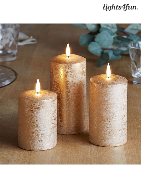Lights4fun TruGlow® Copper Real Wax LED Autumn Candle Trio (AD0251) | £27