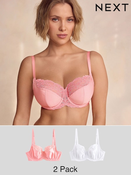 Coral/Ecru 2 Pack DD+ Non Pad Wired Full Cup Microfibre Lace Bra (AD0283) | £30