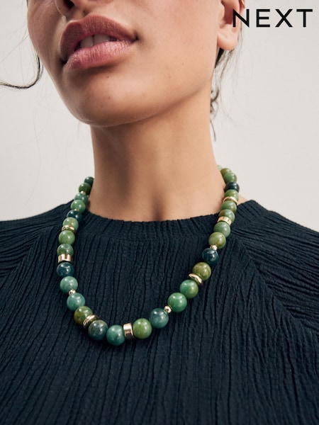 Green Round Beaded Necklace (AD0391) | £18