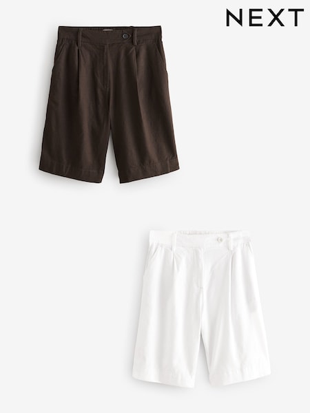 Chocolate and White Linen Rich City Shorts 2 Pack (AD0464) | £50