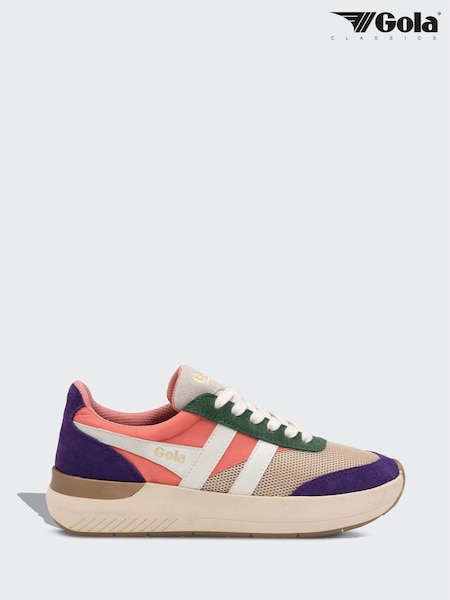 Gola Wheat Coral Pink/Royal Purple Ladies Raven Lace-Up Trainers (AD0706) | £95