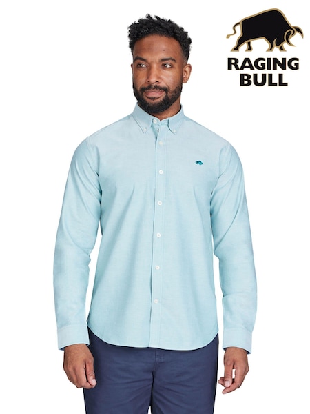 Raging Bull Green Long Sleeve Classic Oxford 100% Cotton Shirt (AD0871) | £65 - £75