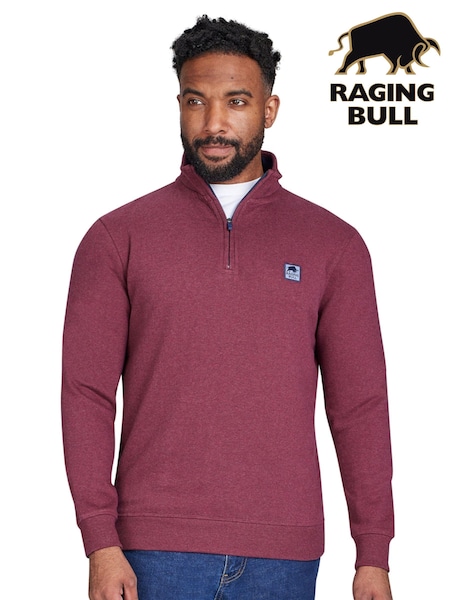Raging Bull Red Classic Woven Patch Quarter Zip Sweatshirt (AD0887) | £70 - £80