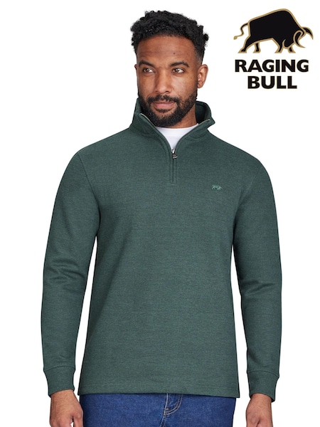 Raging Bull Green Classic French Rib Quarter Zip Sweatshirt (AD0907) | £80 - £90
