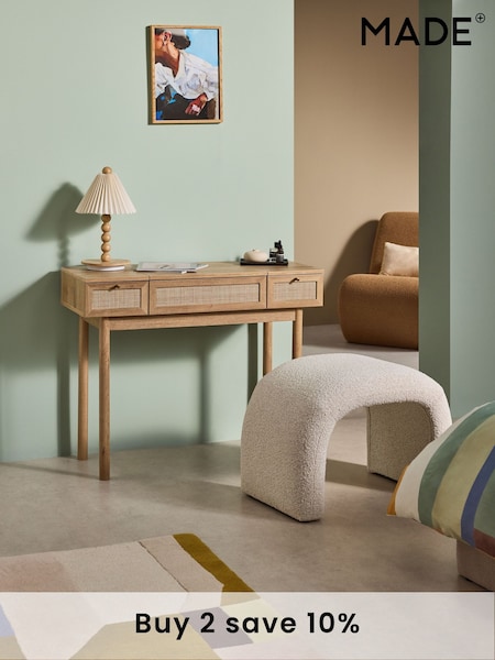 MADE.COM Oak Effect Pavia Rattan Console Dressing Table (AD0947) | £329