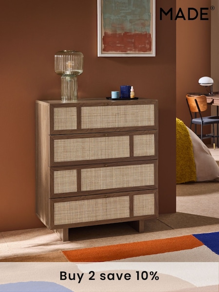 MADE.COM Dark Oak Effect Pavia Accent Rattan Chest of Drawers (AD0949) | £399