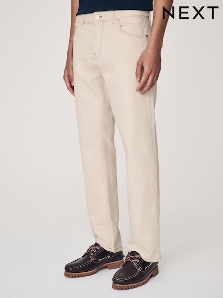 Ecru White Slim Fit Vintage Wash Denim Jeans (AD0979) | £30