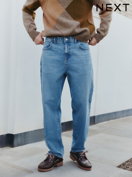 Blue Light Relaxed Tapered Fit Vintage Wash Denim Jeans (AD0993) | £32