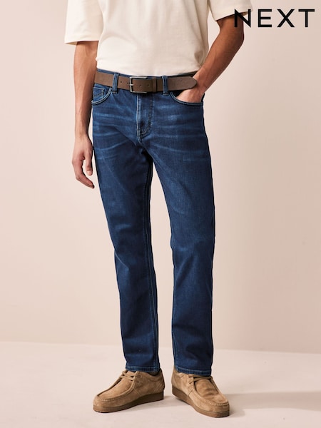 Blue Slim Fit Belted Motionflex Jeans (AD1001) | £45