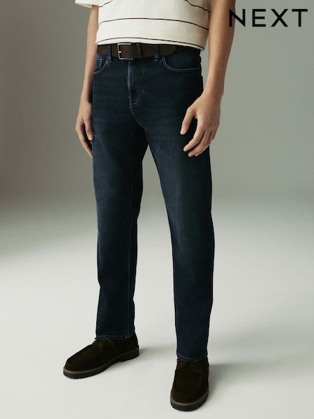 Blue Mid Indigo Straight Fit Belted Motionflex Jeans (AD1008) | £45