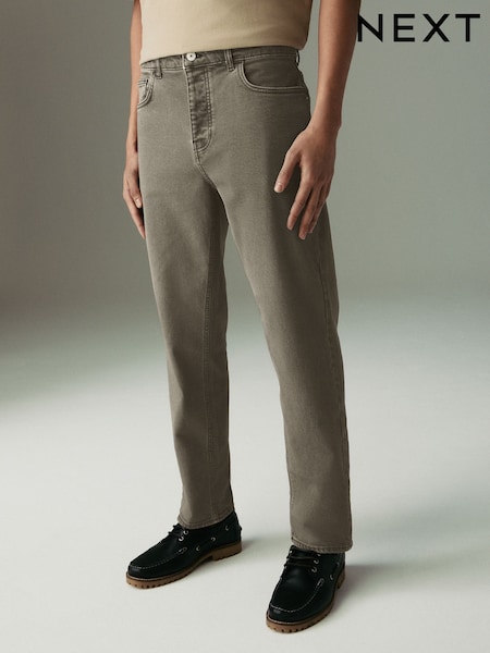 Olive Green Straight Fit Vintage Wash Denim Jeans (AD1027) | £30