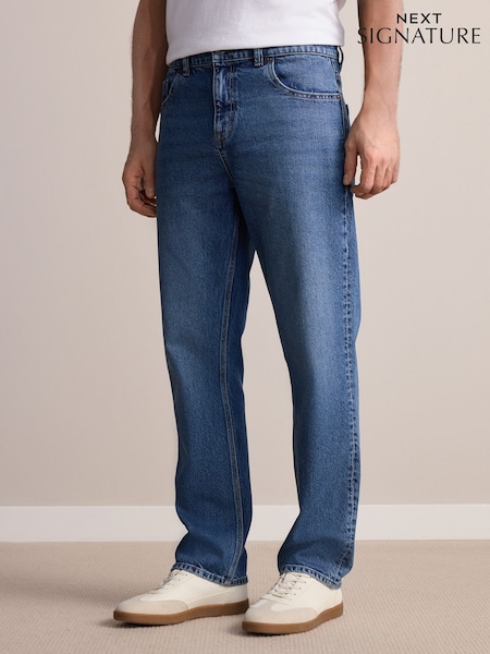 Mid Blue Straight Fit Signature Soft Touch Denim Jeans (AD1043) | £38
