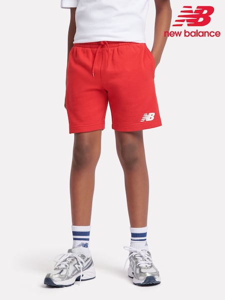 New Balance Red Kids French Terry Stacked Logo 100% Cotton Shorts (AD1107) | £30 - £36