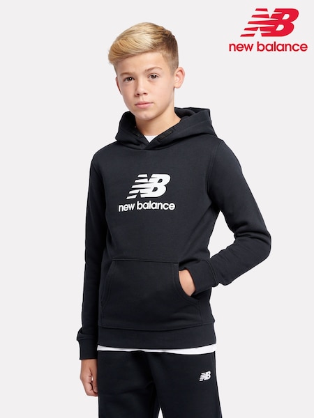 New Balance Black Boys Brush Back Stacked Logo Hoodie (AD1134) | £45 - £54