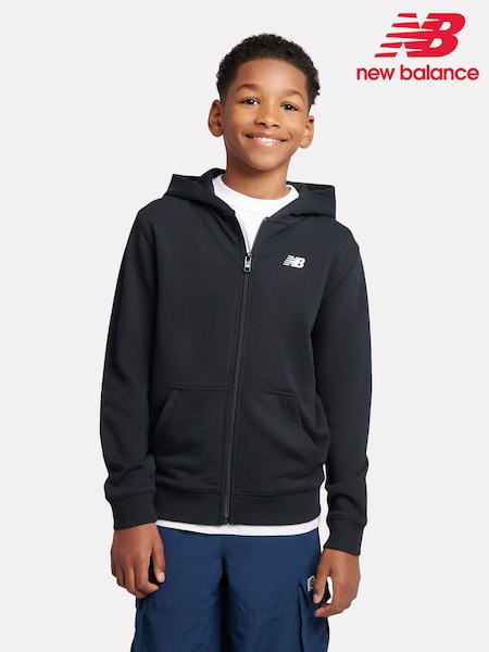 New Balance Black Kids French Terry Small Logo Zip 100% Cotton Hoodie (AD1141) | £50 - £60