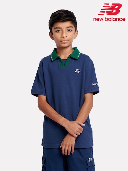 New Balance Blue Boys 100% Cotton Premium Polo Shirt (AD1143) | £45 - £54
