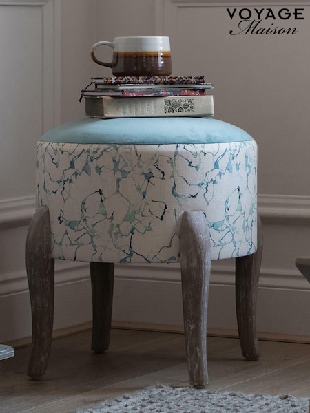 Voyage Maison Carrara Ocean Finn Round Footstool (AD1266) | £95