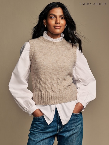 Laura Ashley Mole Knitted Cable Tank Shirt Layer Top (AD1626) | £49