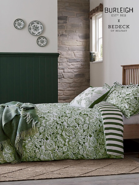 Burleigh X Bedeck Of Belfast Green Hibiscus 100% Cotton Duvet Cover and Pillowcase Set (AD1661) | £90 - £150