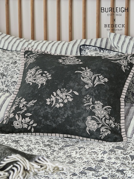 Burleigh X Bedeck Of Belfast Charcoal/White Regal Peacock 100% Cotton Cushion (AD1666) | £50