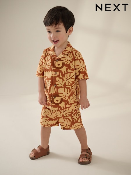 Tan Brown Safari AOP Short Sleeves Printed Shirt and Shorts Set (3mths-7yrs) (AD1670) | £20 - £24
