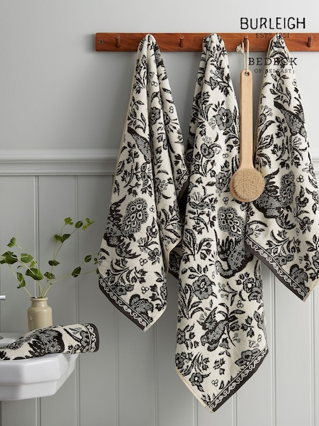 Burleigh X Bedeck Of Belfast Charcoal/White Regal Peacock 100% Cotton Towel (AD1678) | £17 - £48
