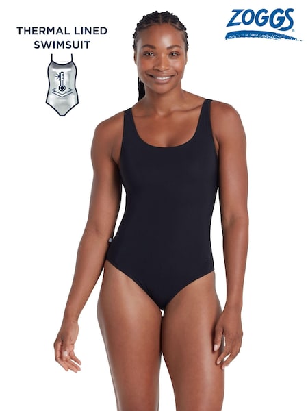 Zoggs Thermal Silver Lined Scoopback Black Swimsuit (AD1794) | £65