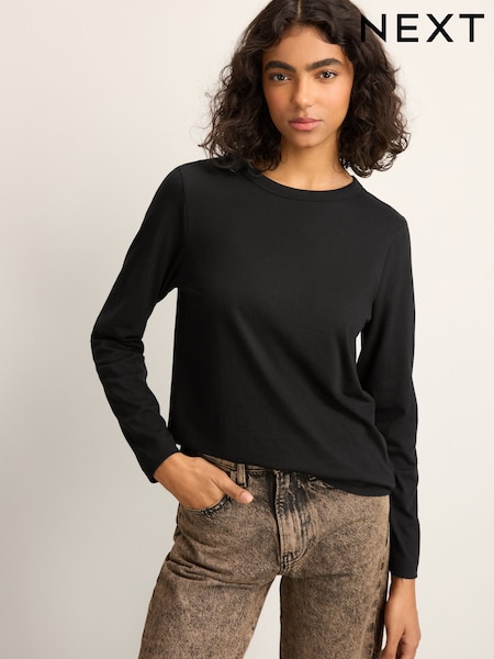 Black Long Sleeve Crew Neck T-Shirt (AD1889) | £9