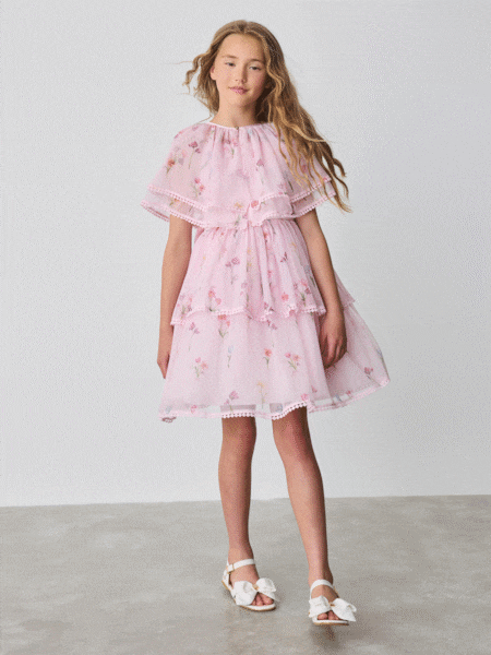 Baker by Ted Baker Pink Mesh Floral Tier Dress and Cape Set (AD1916) | £55 - £60