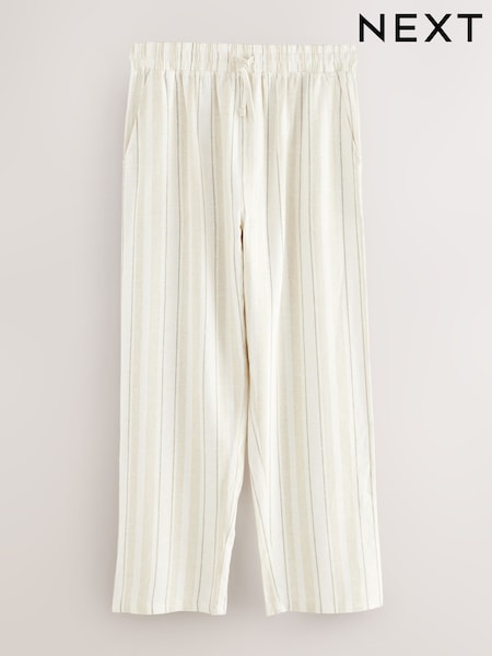 Neutral Brown Striped Linen Blend Woven Pyjamas Bottoms (AD2009) | £28