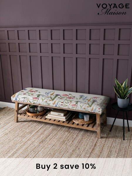 Voyage Maison Hermione Linen Pink Rupert Printed Bench (AD2088) | £280