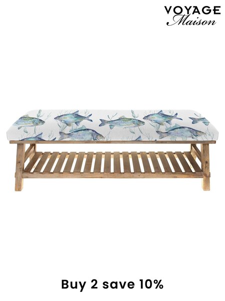 Voyage Maison Ives Water Marine Blue Rupert Printed Bench (AD2146) | £280