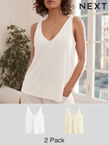 White / Lemon Yellow Linen-blend Vests 2 Pack (AD2164) | £28