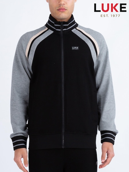 Luke 1977 Malone Zip Through Black Sweat Top (AD2431) | £95
