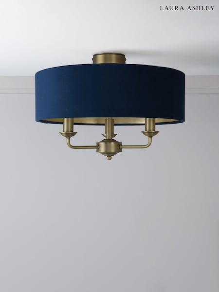 Laura Ashley Blue Sorrento 3 Arm Semi-Flush Ceiling Light (AD2667) | £130