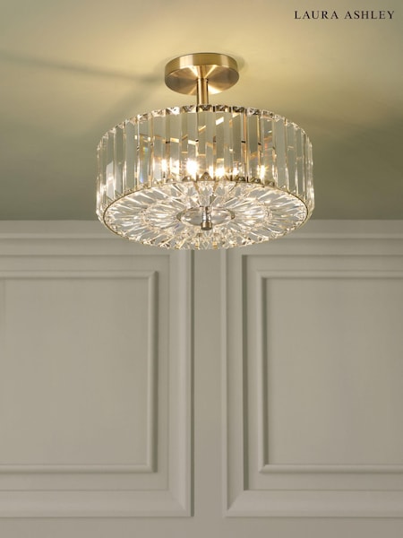 Laura Ashley Antique Brass Fernhurst Semi Flush 3 Light Ceiling Light (AD2672) | £240