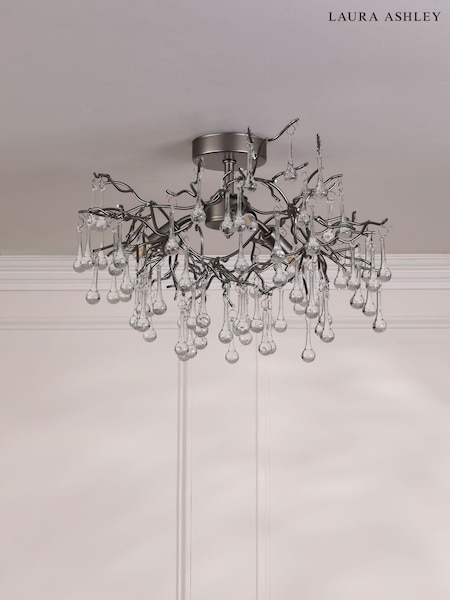 Laura Ashley Pewter Willow Crystal Ceiling Light (AD2673) | £225
