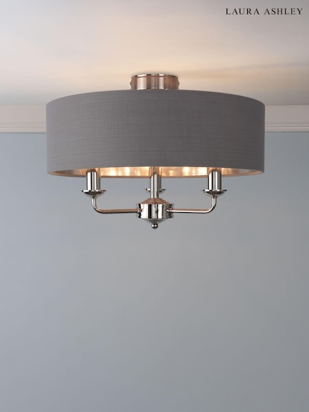 Laura Ashley Charcoal Sorrento 3 Arm Semi-Flush Ceiling Light (AD2676) | £130