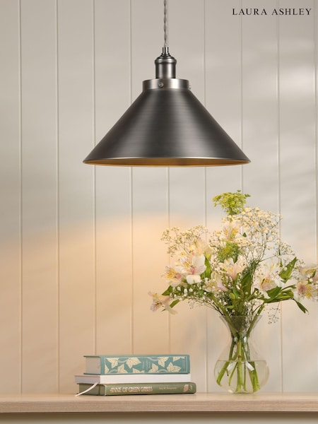 Laura Ashley Pewter Rufus Grande 1 Light Pendant Ceiling Light (AD2693) | £89