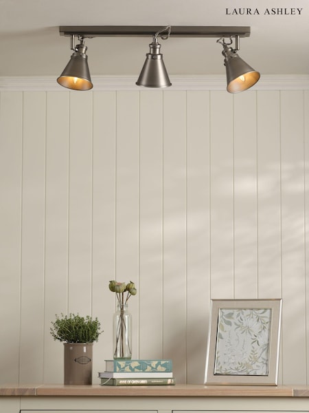 Laura Ashley Pewter Rufus 3 Light Linear Pendant Bar Ceiling Light (AD2729) | £99