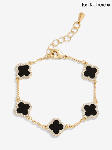 Jon Richard Gold Tone Jet Enamel Clover Bracelet (AD2849) | £28