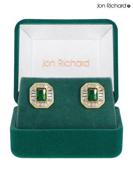 Jon Richard Gold Tone Emerald Baguette Stud Earrings (AD2883) | £30