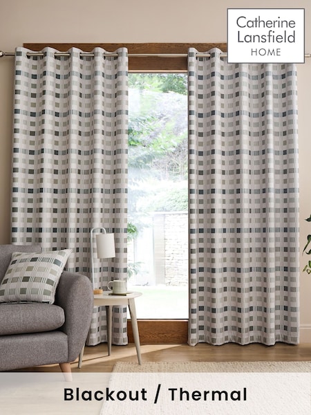 Catherine Lansfield Green Wilson Check Thermal Blackout Lined Eyelet Curtains (AD3055) | £37 - £100