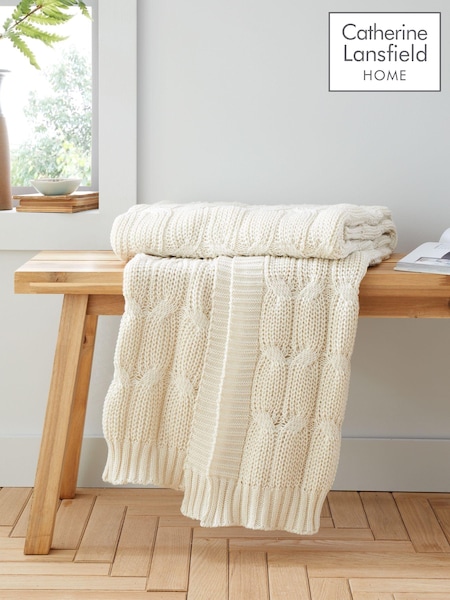 Catherine Lansfield Cream Chunky Marl Knit Cosy Throw (AD3077) | £38